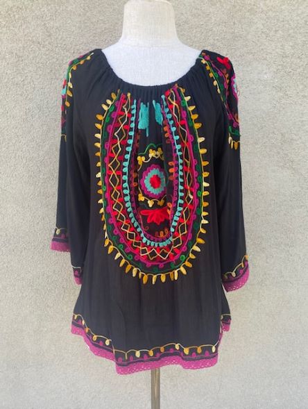 Black Top With Multi Embroidery
